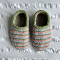 Image 3 of Felted slippers in multi green stripe
