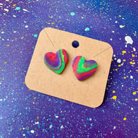 Tie-Dye Heart Clay Stud Earrings