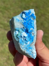 Image 4 of Cyanotrichite On Green Fluorite Matrix Specimen | Guizhou China #2924