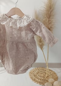 Image 2 of Baby Girl Bodysuit for Photoshoot Bethany Beige | Sitter Baby Outfit 9–12 Months Photo Prop