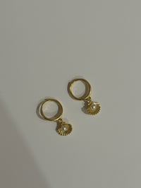 Image 3 of Gold shell pearl hoops