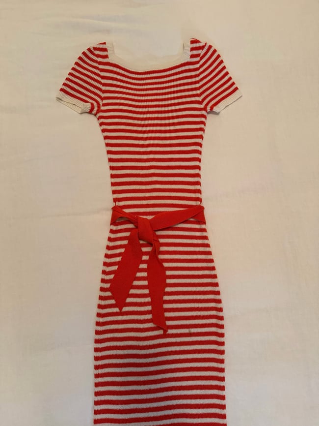 70s fine ribbed stripe maxi dress