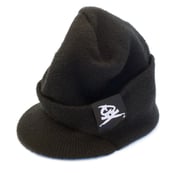 Image of CHEESE AND BISCUITS BLACK PEAKED BEANIE WITH STASH POCKET