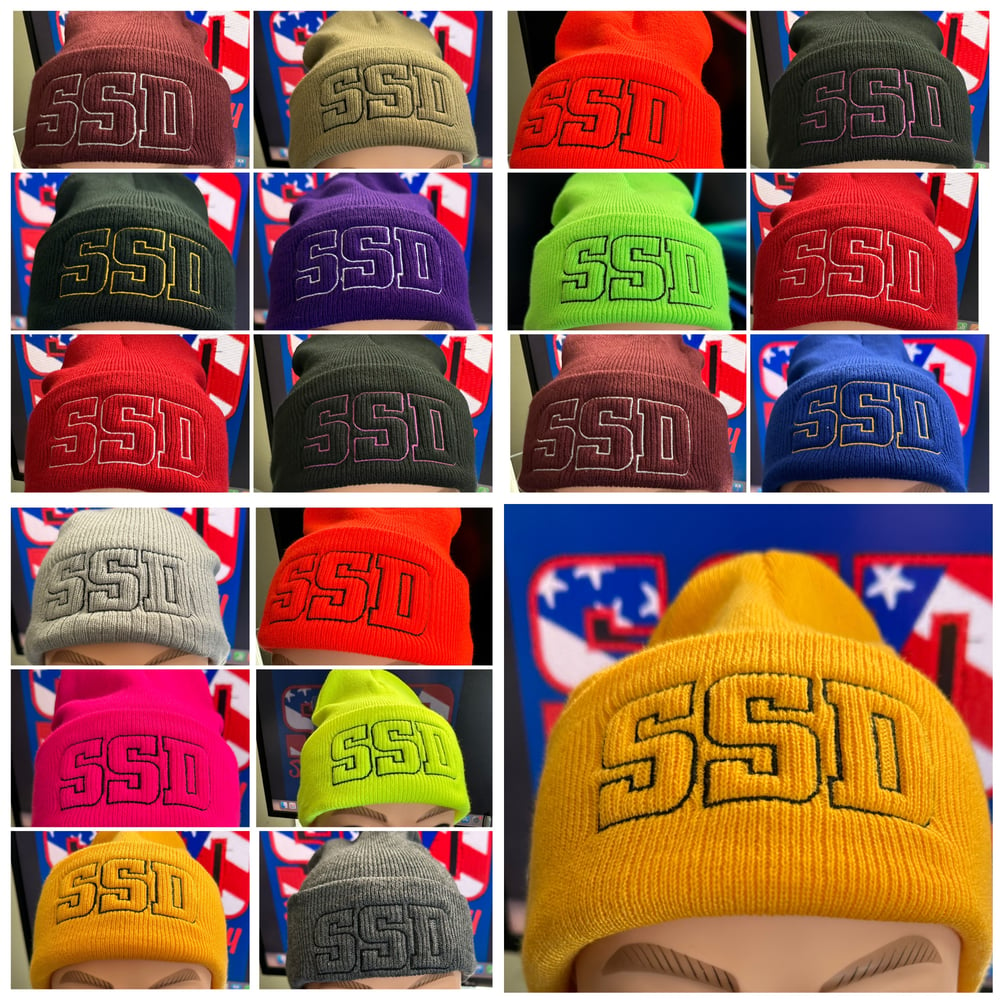 Assorted Color SSD Outline Logo Knit Hat with Cuff