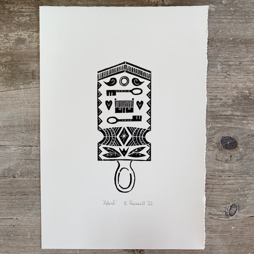 Image of 'Adref' Love-spoon Linoprint