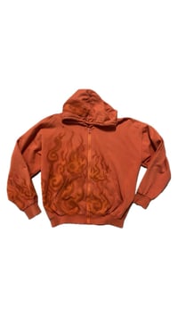 Image 1 of orange flame zip hood