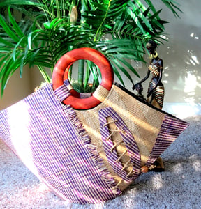 Image of Purple Designed Raffia Tote