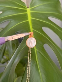 Image 3 of Gold Mother of Pearl Coin Crystal Necklace