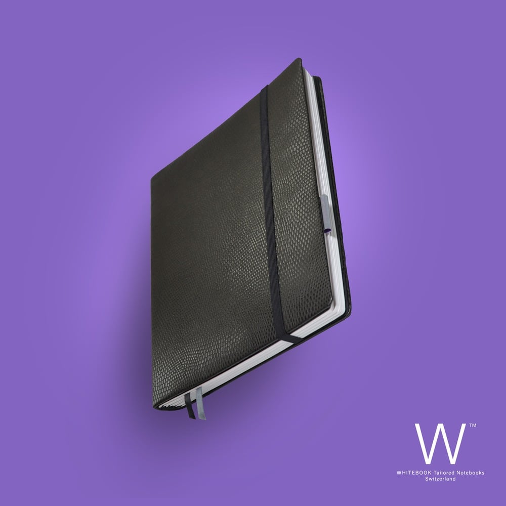 Image of Whitebook Premium P032w, calf nappa, lizard embossed, welt sewn, black, 240p. (fits iPad/Mini)