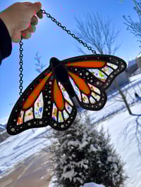 Image 1 of Orange Monarch Butterfly Stained Glass Suncatcher - Handmade Confetti Glass Window Art