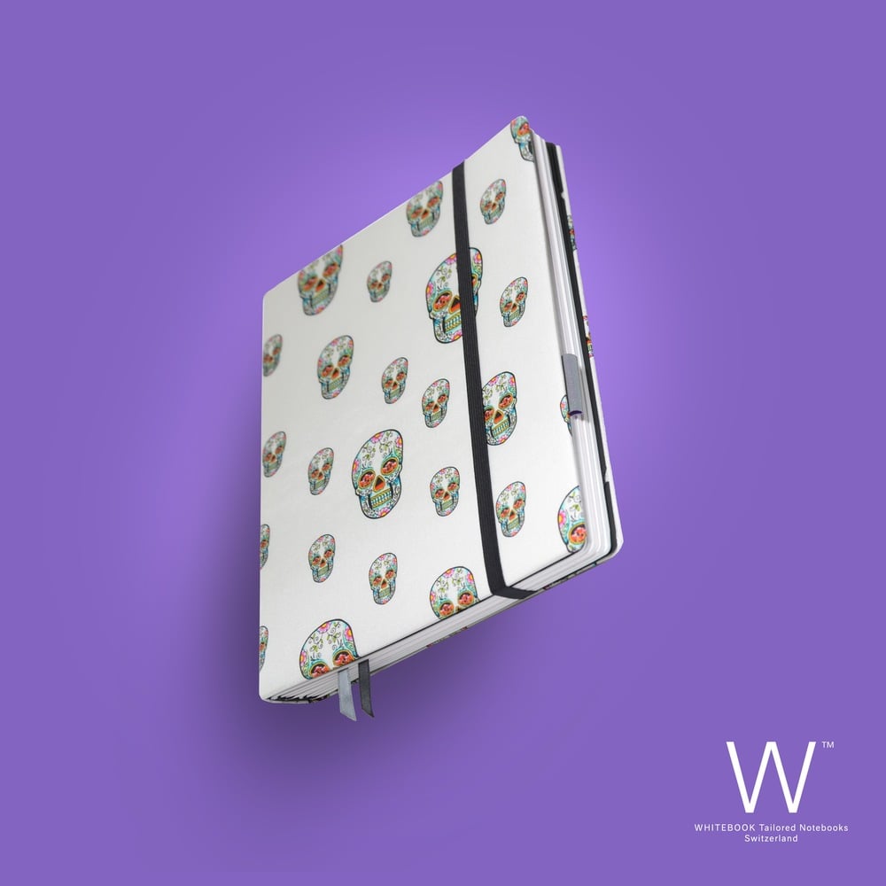 Image of Whitebook Haute Couture H011, white skull print pure silk, 240p.  (fits iPad / Air / Mini / Samsung)
