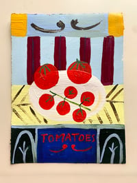 Tomatoes on claret & blue