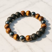 Protection & Power Crystal Bracelet – Hematite, Tiger Eye, Lava Stone 
