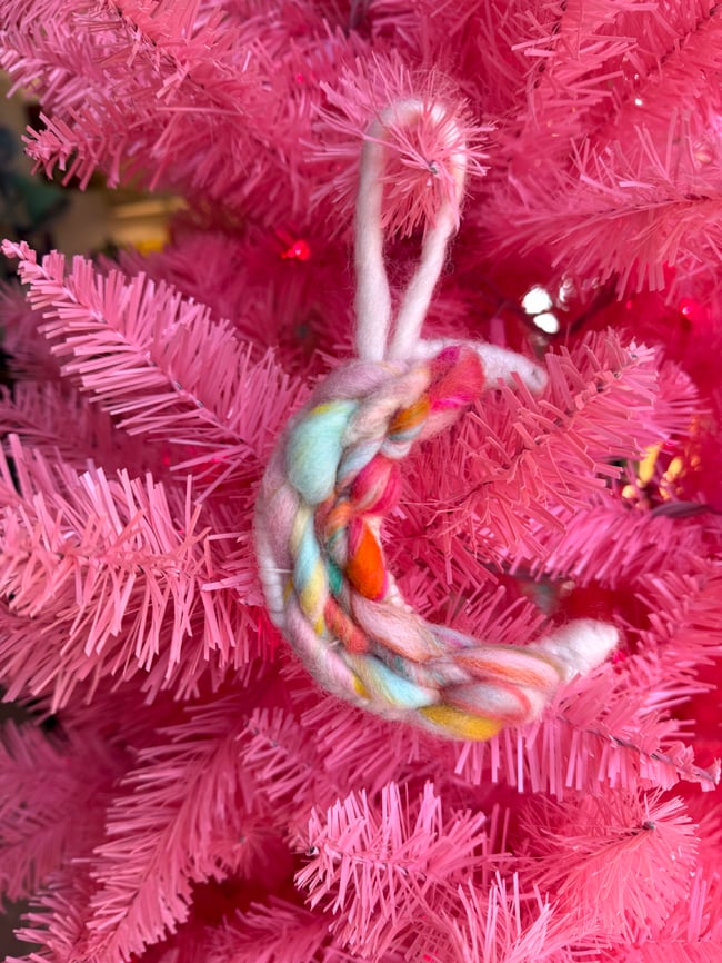 Candy crescent ornament moon set. Woven wall hangings.