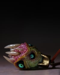 Image 9 of Egg of the King all seeing fangs pendant, leather cord, brass hardware, OOAK