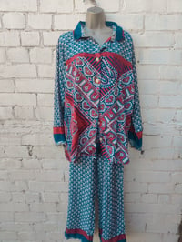 Image 2 of S/m Sari PJs and matching dust bag with tassles Navy white