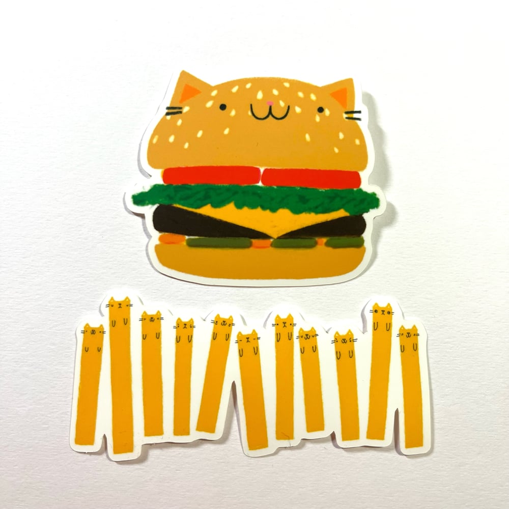 Image of cat burger & fries sticker set