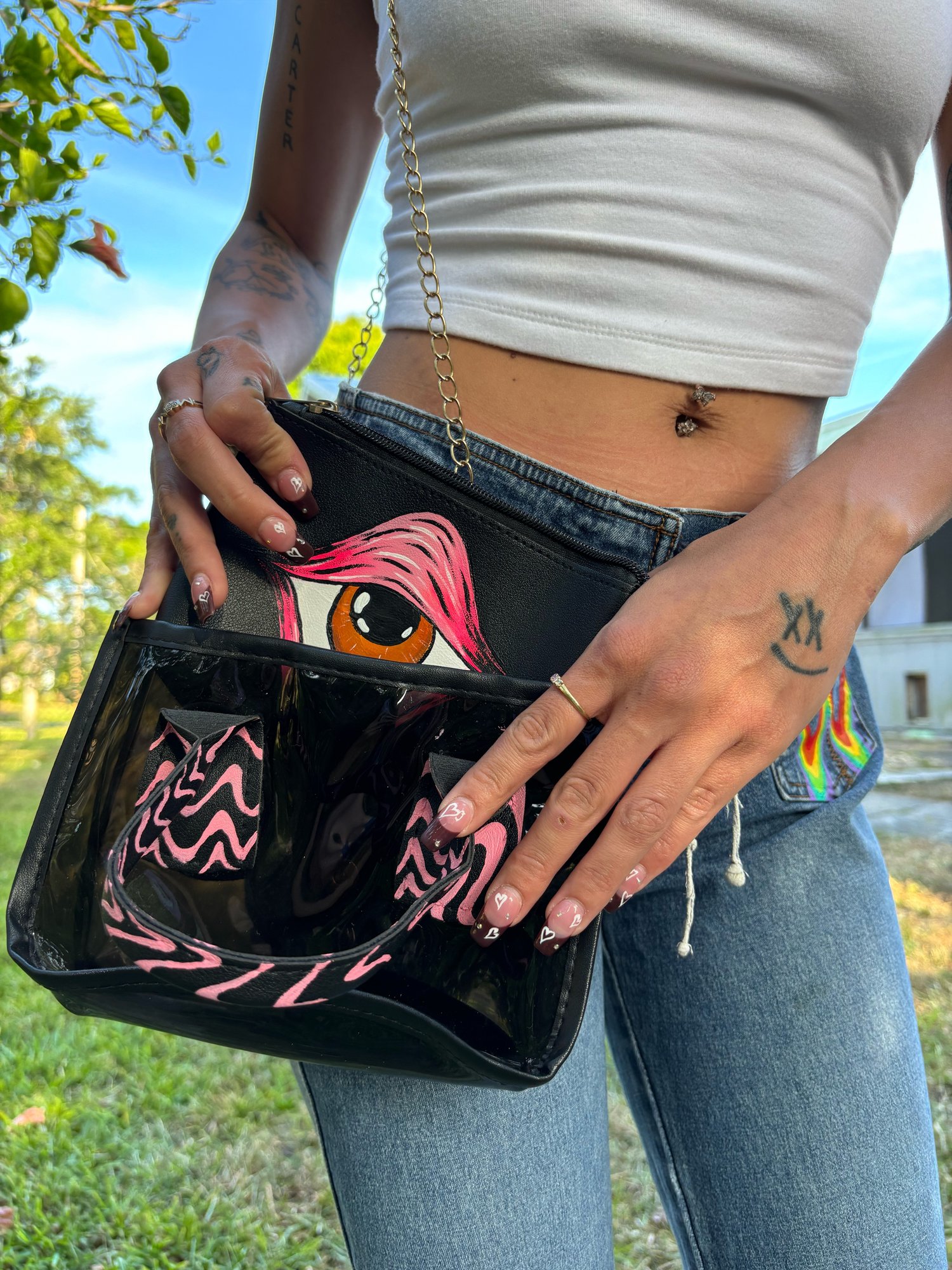 Image of Black and pink swirl purse 