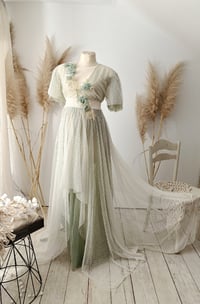 Image 1 of Photoshooting tulle dress Abriana | size S-M| sage and off white | flowers