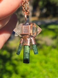 Image 1 of Electroformed Herkimer Diamond and indicolite tourmaline necklacd