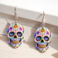 Image 2 of 3D Printed Fashionable Acrylic Colorful Smiling Face Shaped Dangle Earrings