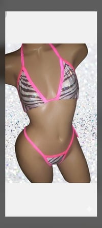 Image 3 of Neon Pink Thong Bikini 4 Prints