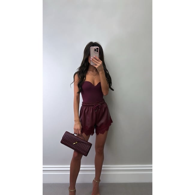 Burgundy leather lace shorts 