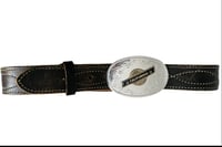 Image 1 of Vintage California silver buckle brown leather  belt 