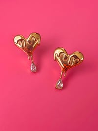 Image 1 of HEART DRIP GEM STUD EARRINGS 