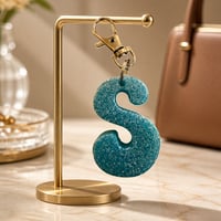 Image 2 of Blue Glitter Letter Keychain • Personalized Resin Charm