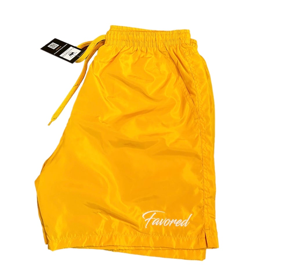 Image of FAVORED Yellow Nylon Windbreaker Shorts 