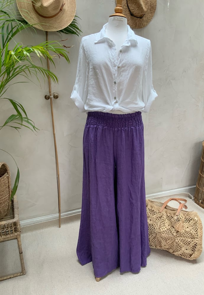 Image of Pantalon en lin Palazzo Purple 