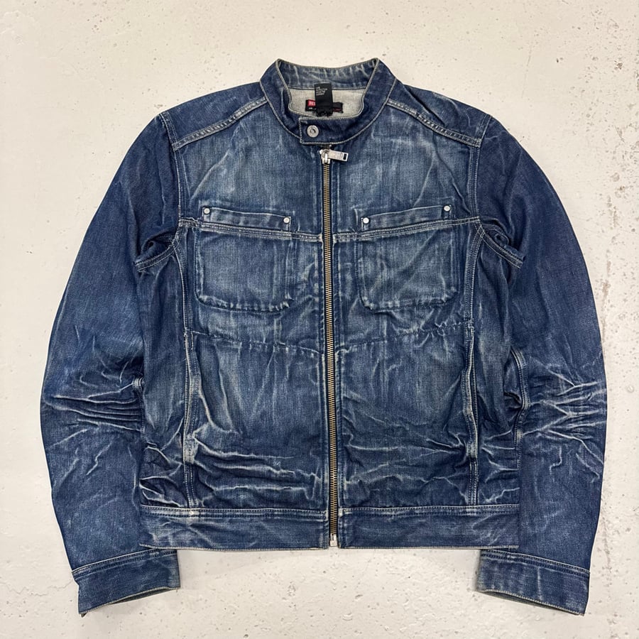 Image of 2000s Diesel Distressed Denim Biker Jacket, Size Medium