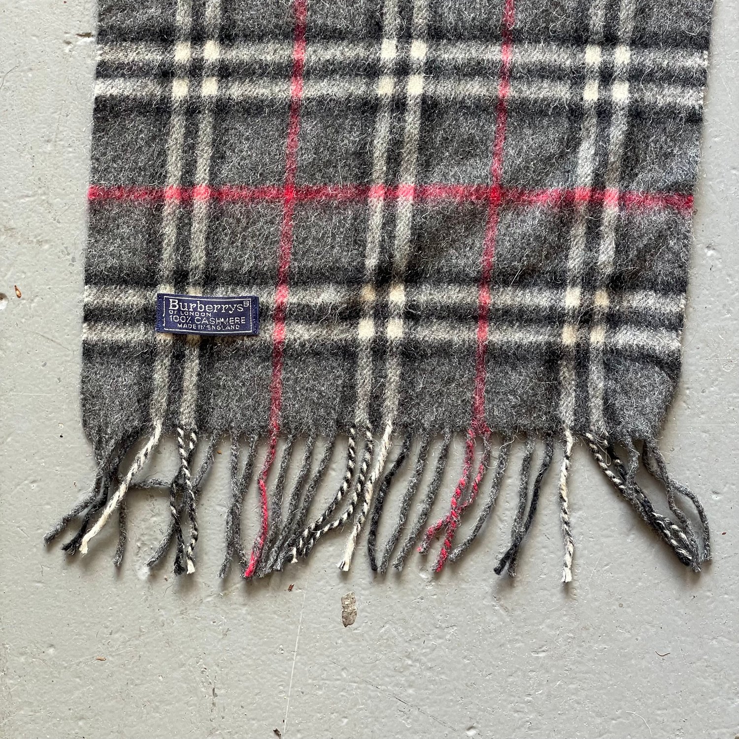 Image of Vintage Burberry Classic House Check Cashmere Scarf Grey 
