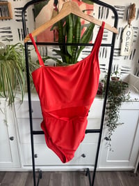 Image 1 of  Tangerine, sheer swimsuit, convertible, one shoulder