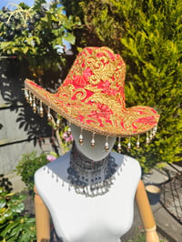 Image 1 of Dolly cowboy hat - recycled sari fabric RED