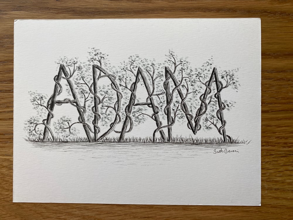 Image of Custom Illustrated  Name with Vines (black ink)