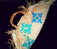 Image 2 of Raffia and leather purse with bamboo handles