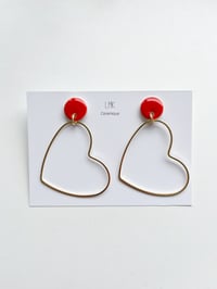 Paire de boucles d'oreilles céramique et plaqué Or CRÉOLES COEURS GM rouge