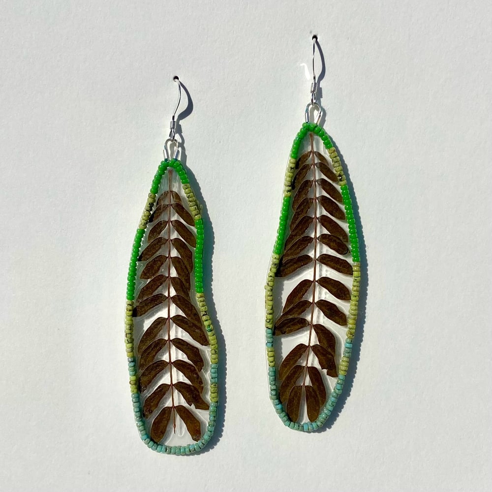 Image of Fern Tree Earrings - Green Blue