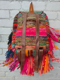 Image 5 of 3-Frill sari Bohemian Back Pack with leather strap