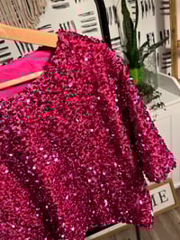 Image 4 of Fashion Nova pink sequins crop top and mini feather skirt set 