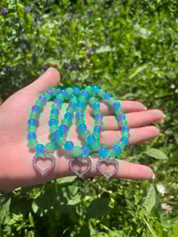 Image 1 of Blue, Green Heart & Crown Bracelets 