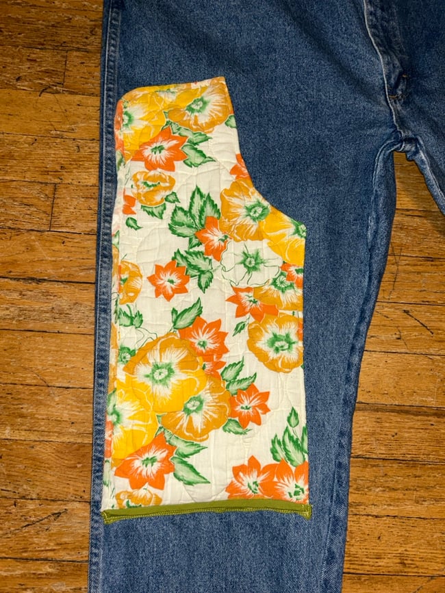 Double Knee Floral Quilt Denim, 48”x30”