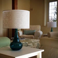 Image 2 of Wide Tub Drum Lampshade Moroccan Tile White