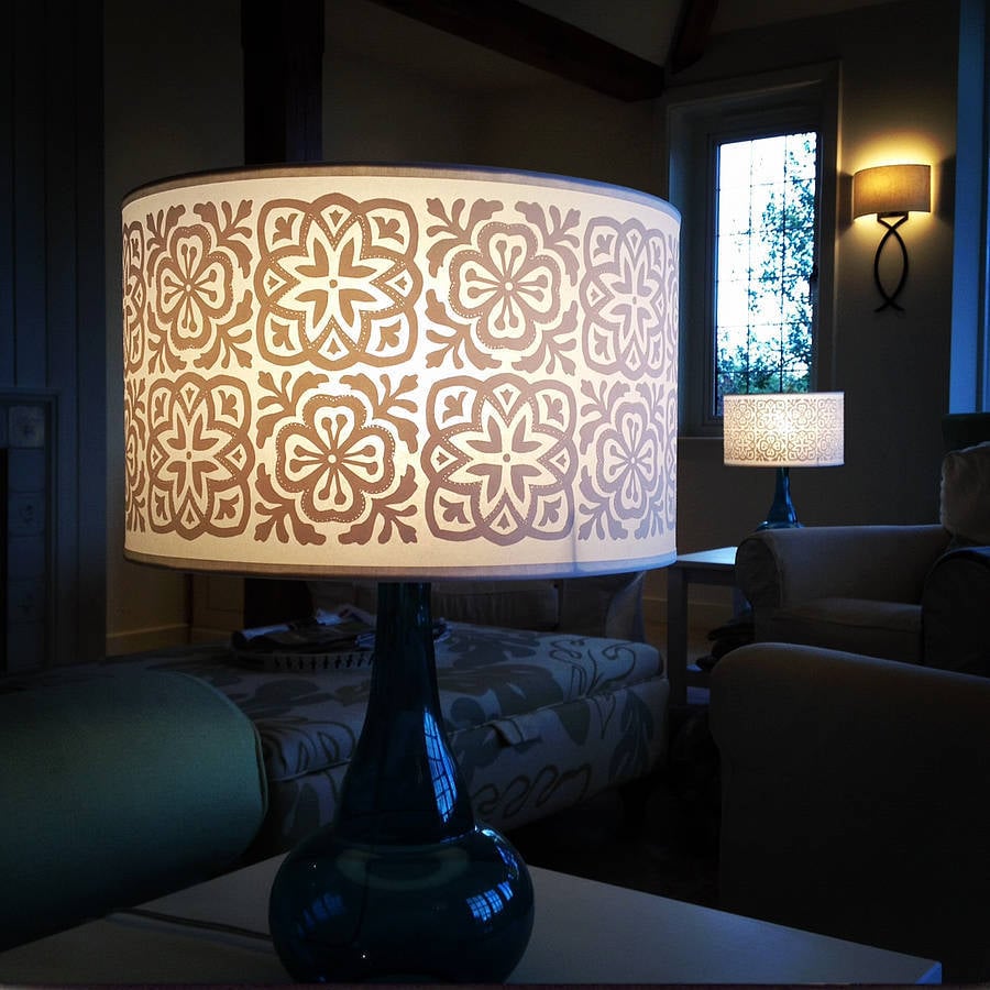 Wide Tub Drum Lampshade Moroccan Tile White Helen Rawlinson Design