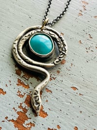 Image 21 of Kingman turquoise serpent talisman necklace