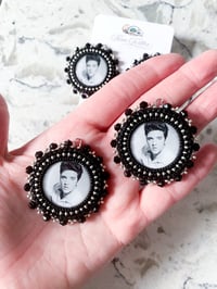 Image 2 of Black & Silver Elvis Earrings (Dangly or Studs)