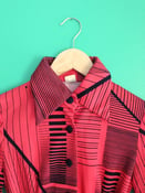 Image of Coral-y red long sleeve dress with black stripes & black buttons