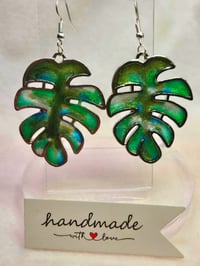 Image 5 of Handcrafted Resin Monstera Leaf Earrings Medium 